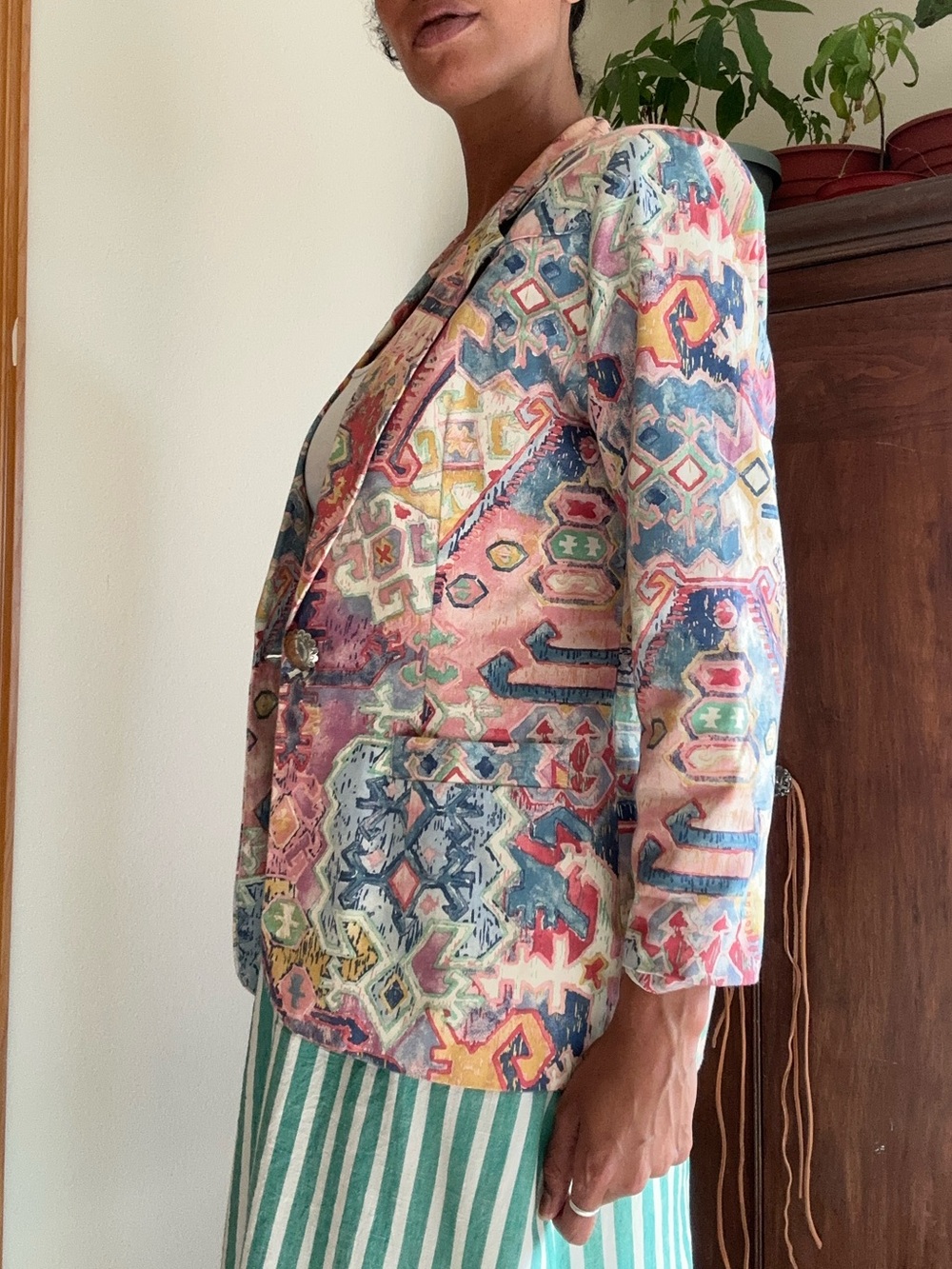 Patterned Pastel Blazer Jacket - Multicolor - Picture 3 of 8